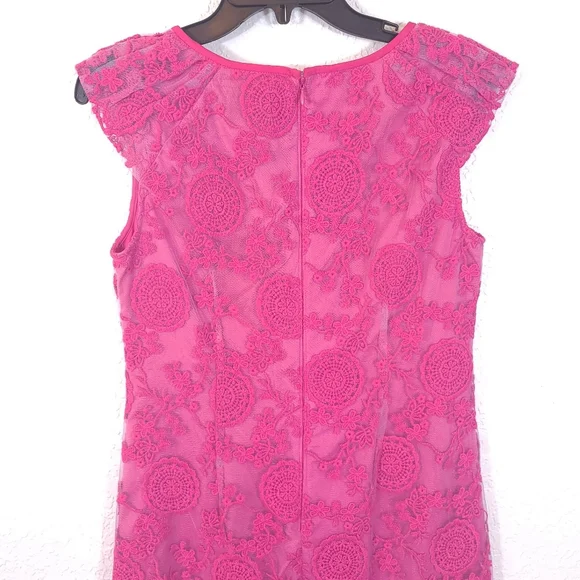 ADRIANNA PAPELL Eyelet Boho Overlay Fuchsia Dress - Picture 10 of 13